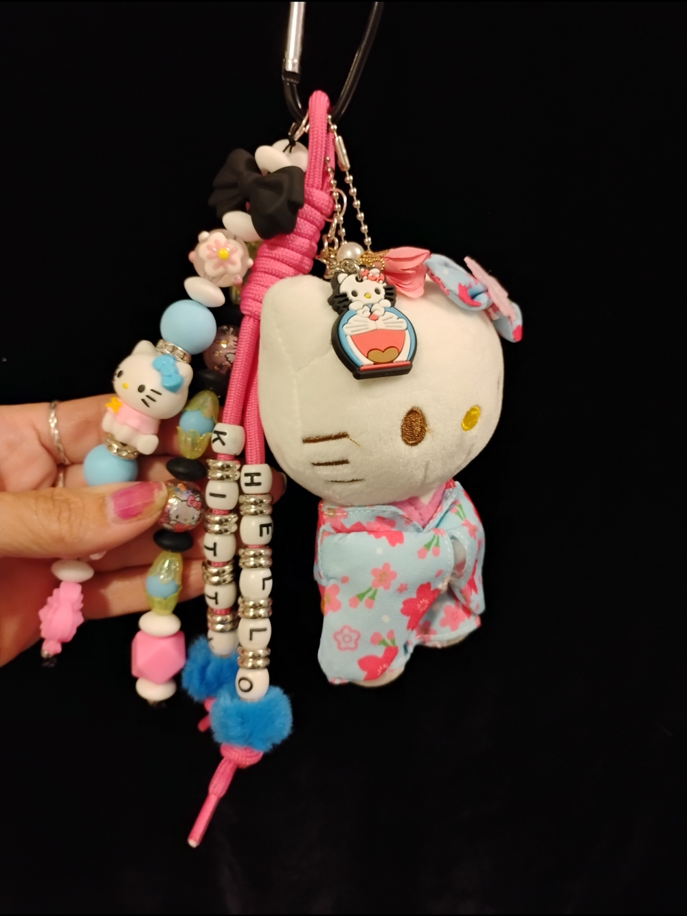 handmade hello Kitty plushie beaded bag charm